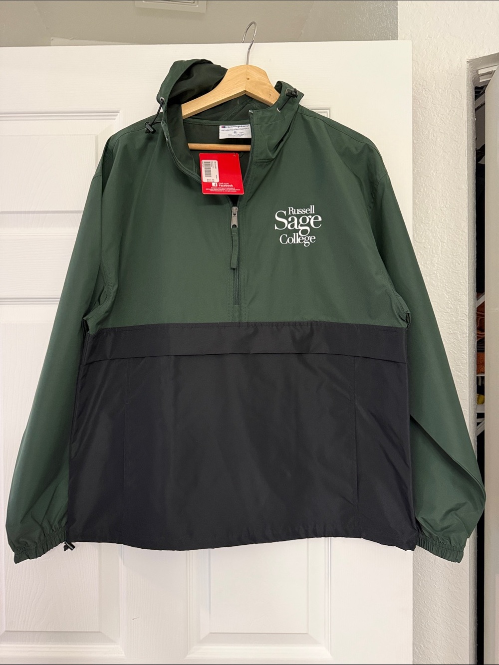 Champion Russell Sage College Hooded Pullover Raincoat - Dark Green & Black